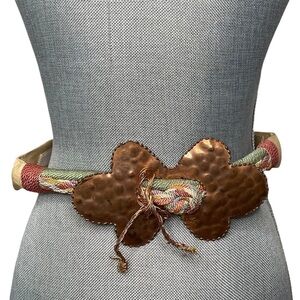 VINTAGE Retro Belt Copper Center with Multicolored Twisted Rope Velcro Close S/M